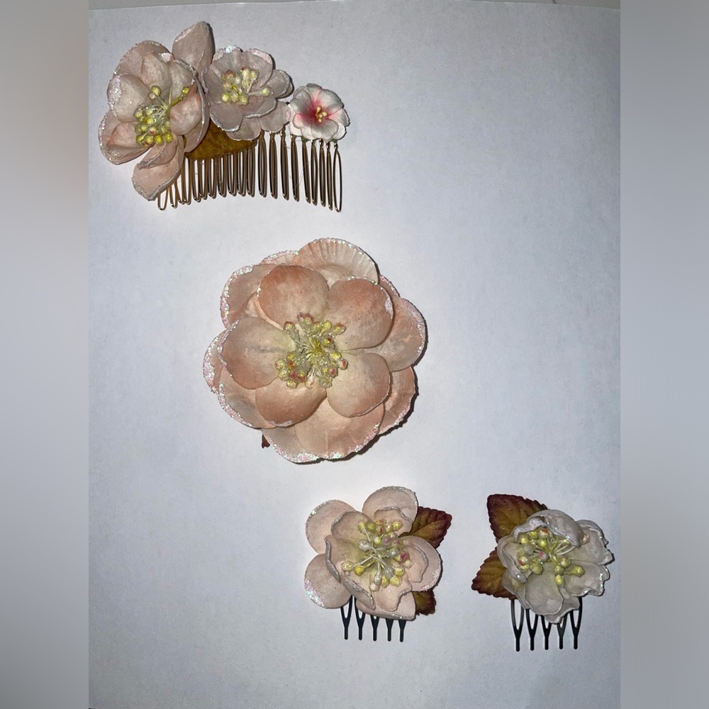 Handmade Floral Hair Accessories Set - Peach and Gold